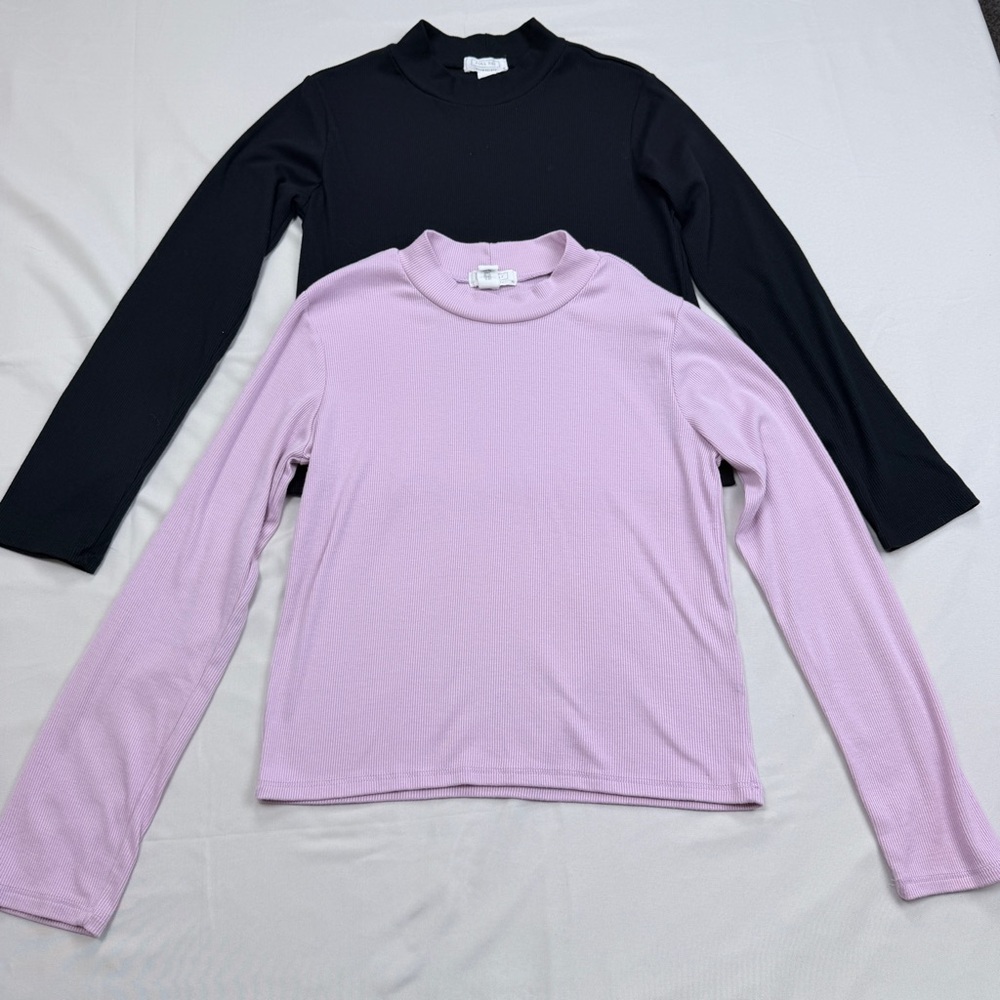 Full Tilt Black and Pink Ribbed cropped mock neck Tops set of 2